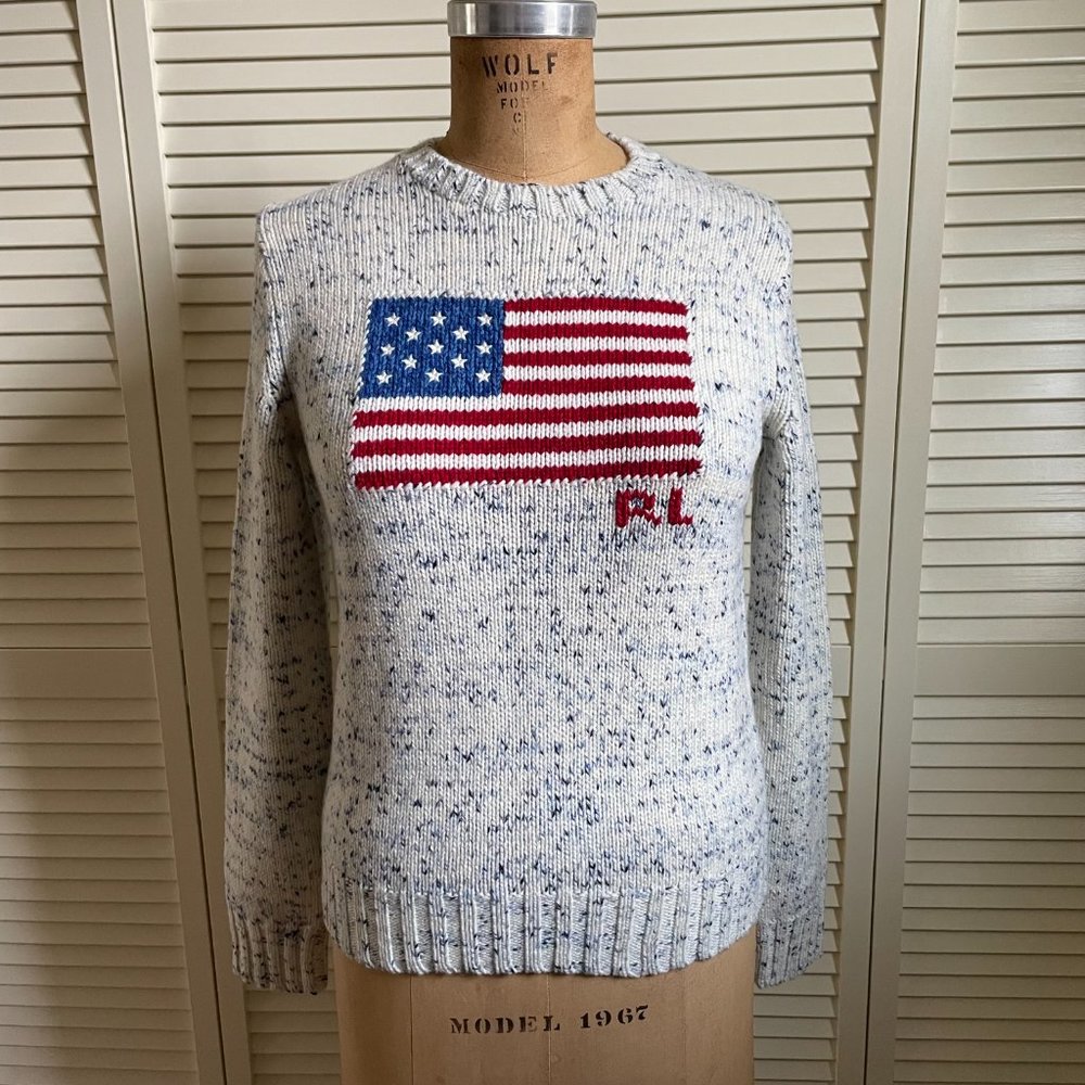 POLO Ralph Lauren Women's Sweater with American Flag, NWT, Size M, 100% Wool